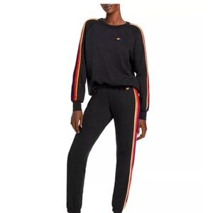 Aviator Nation Black Jogger Set with Rainbow Stripes